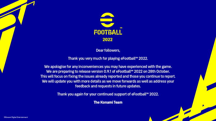 《efootball 2022》更新补丁将于10月28日推出