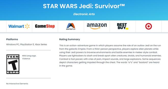 《星球大战绝地：幸存者》通过ESRB评级 级别为13+青少年级