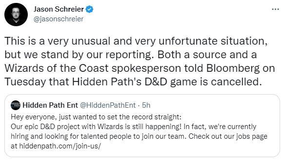 游戏开发商Hidden Path发推澄清！龙与地下城游戏项目并未取消！