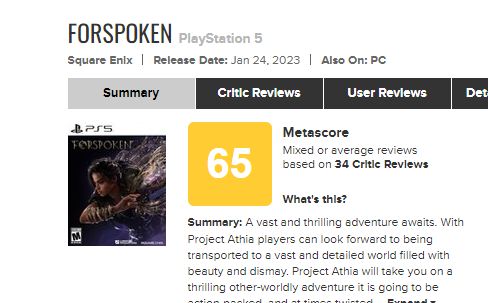 《Forspoken》媒体评分出炉：GS5分，IGN6分